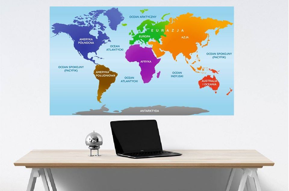 mapa kontynenty na ścianę