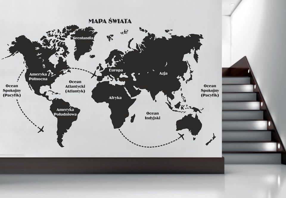 jednokolorowa mapa świata na ścianę